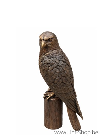 Faucon sur une souche (petit) - sculpture en bronze (B1585)