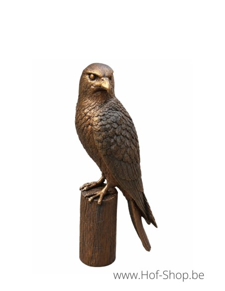 Havik op boomstronk (klein) - bronzen beeld (B1585)