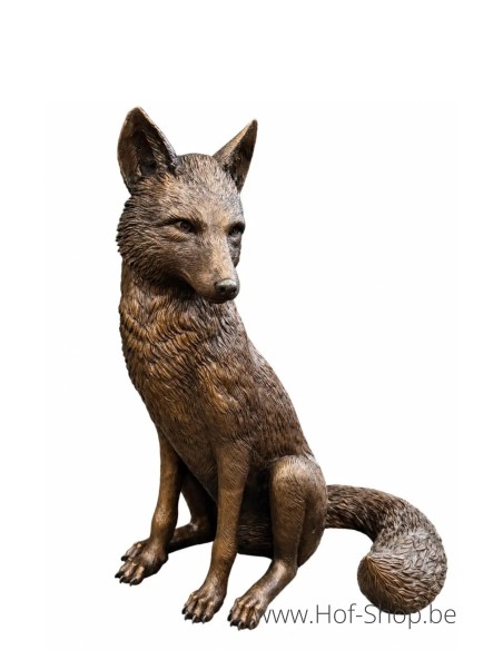 Renard assis - statue en bronze (B1393)