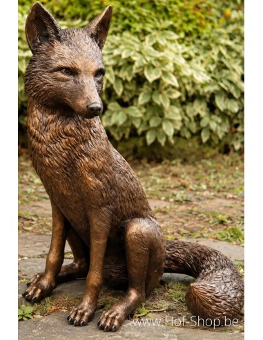 Renard assis - statue en bronze (B1393)
