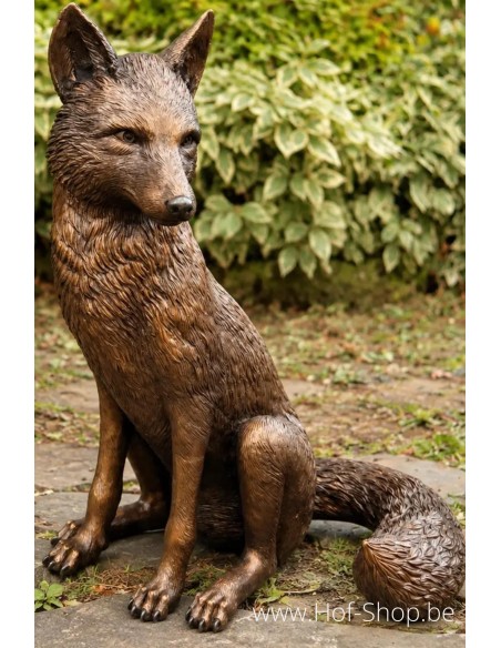 Renard assis - statue en bronze (B1393)