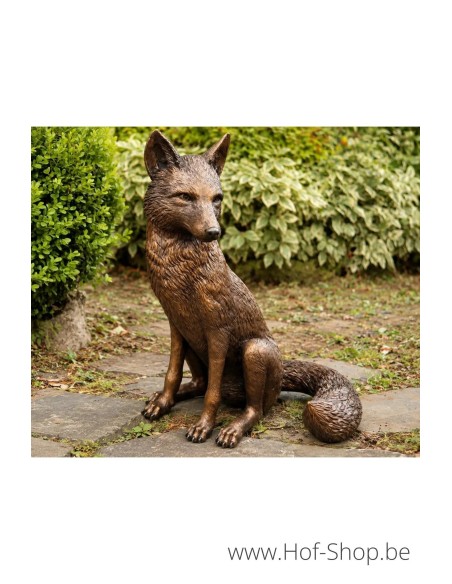 Renard assis - statue en bronze (B1393)