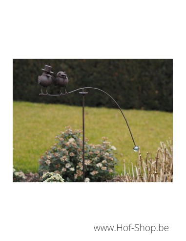 Tuteur de jardin en équilibre avec deux oiseaux en rouille écologique - figurine en métal (MD14521)