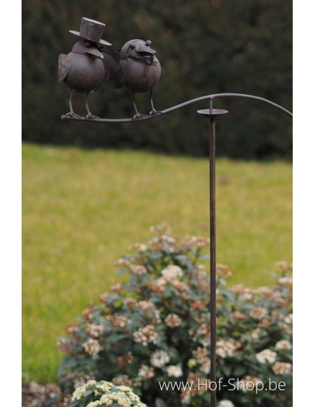 Tuteur de jardin en équilibre avec deux oiseaux en rouille écologique - figurine en métal (MD14521)
