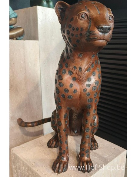 Zittende Cheetah - bronzen beeld (B1138)