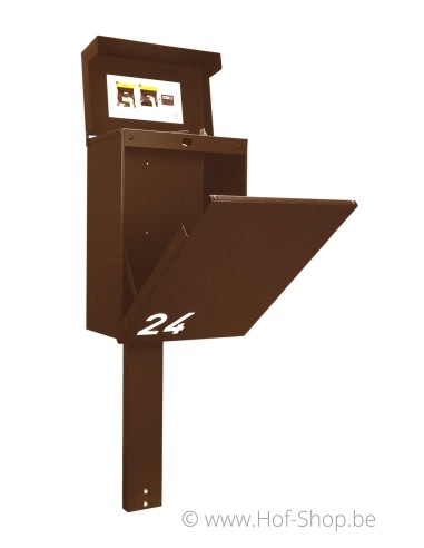 Topak sur un support en Aspect acier Corten - ONZO boîte à colis aluminium