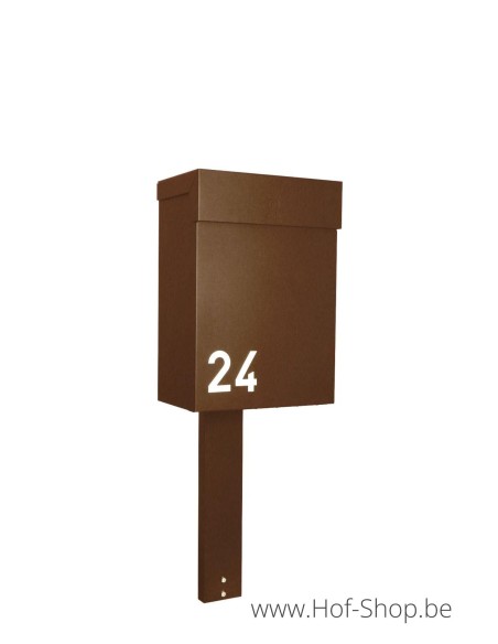 Topak op staander in cortenstaal look - ONZO pakketbus aluminium
