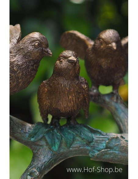 5 vogels op tak - bronzen beeld