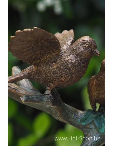 5 vogels op tak - bronzen beeld