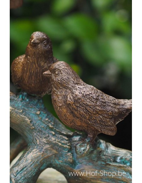 5 vogels op tak - bronzen beeld