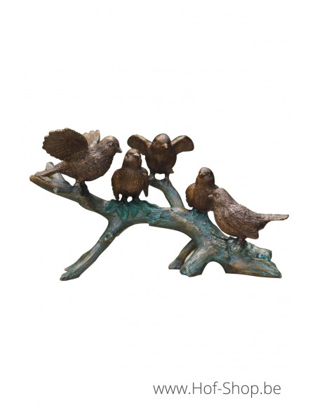 5 vogels op tak - bronzen beeld