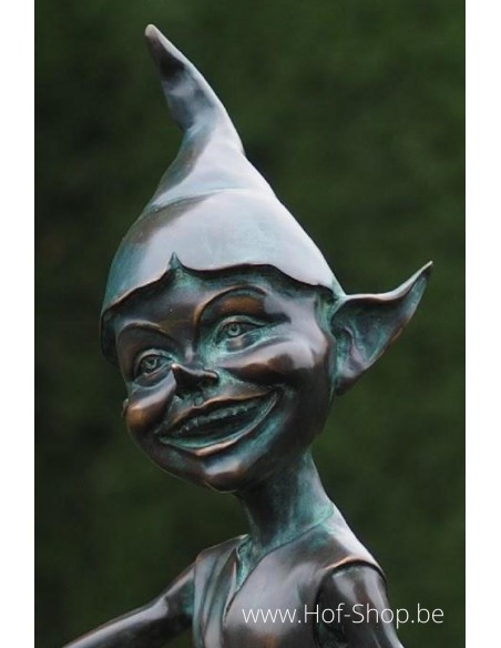 Pixie op paddenstoel - bronzen beeld