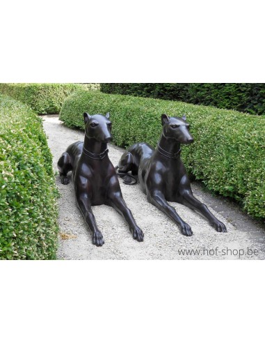 Paar liggende honden - bronzen beeld