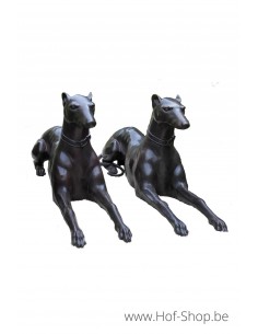Paar liggende honden - bronzen beeld