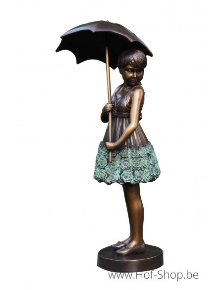 Meisje met paraplu - bronzen beeld