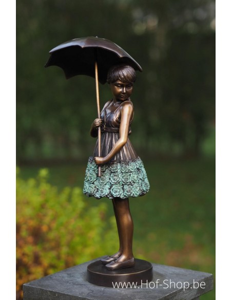 Meisje met paraplu - bronzen beeld