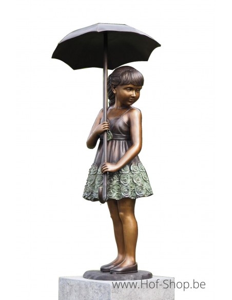 Meisje met paraplu (groot) - bronzen beeld