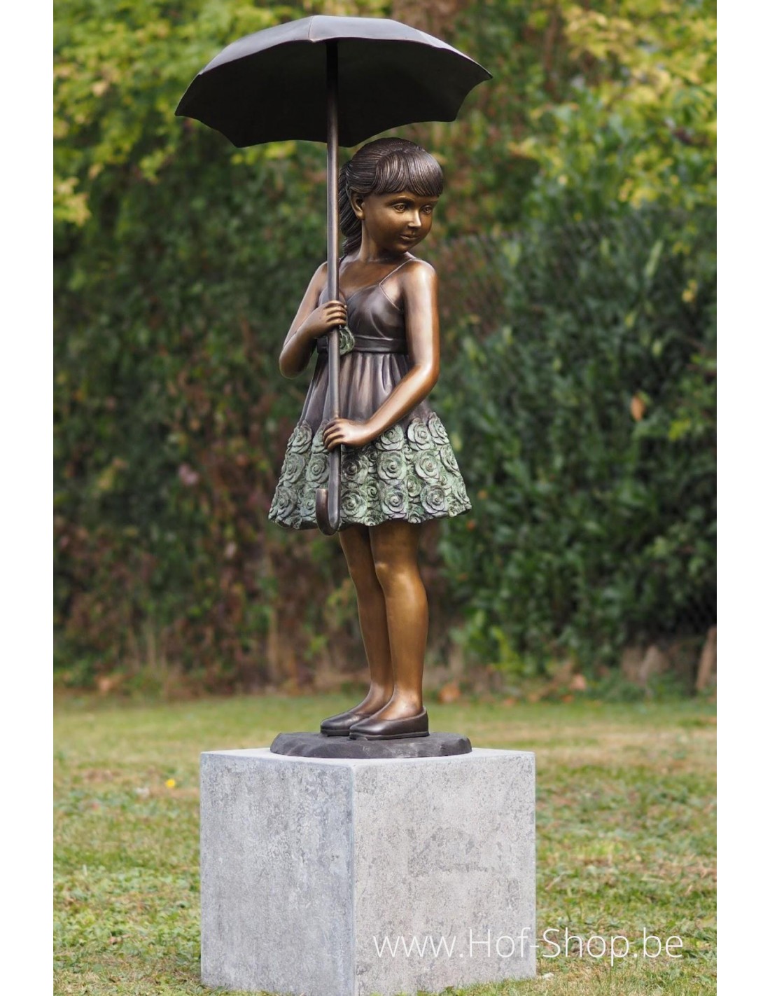 Meisje paraplu (groot) - bronzen beeld (B1279)