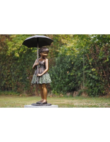 Meisje met paraplu (groot) - bronzen beeld