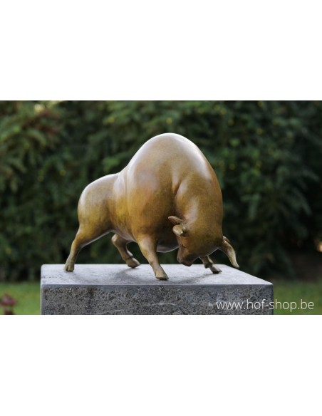 Stier groene hot patina - bronzen beeld