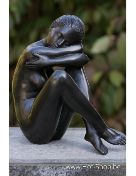 Wendy nue assise - Sculpture en bronze (BS0504B)