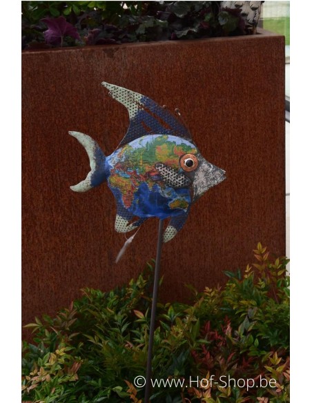 Vis op stok blauw - metalen figuur (MD89784)