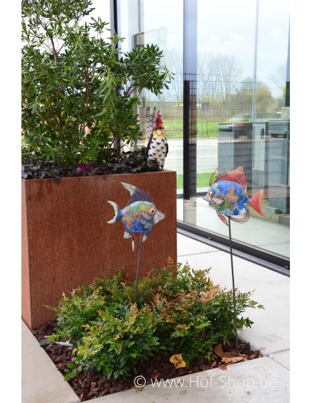 Vis op stok rood - metalen figuur (MD89784)