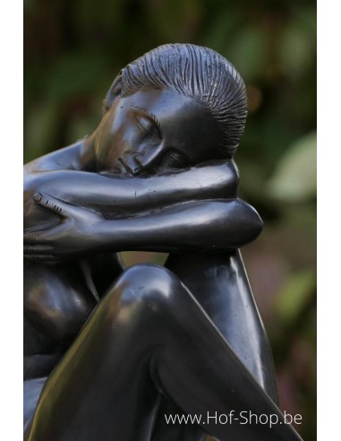 Zittend naakt Wendy - bronzen beeld (AN0504BR-B)