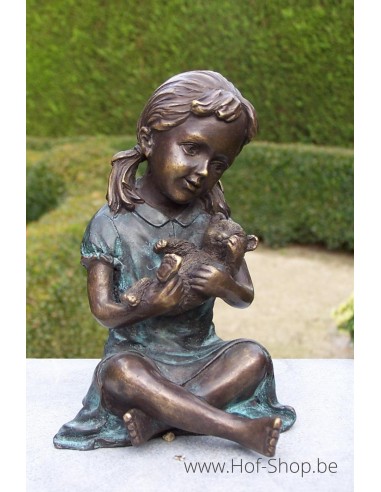 Meisje met teddybeer - bronzen beeld (AN0804BRW-V)