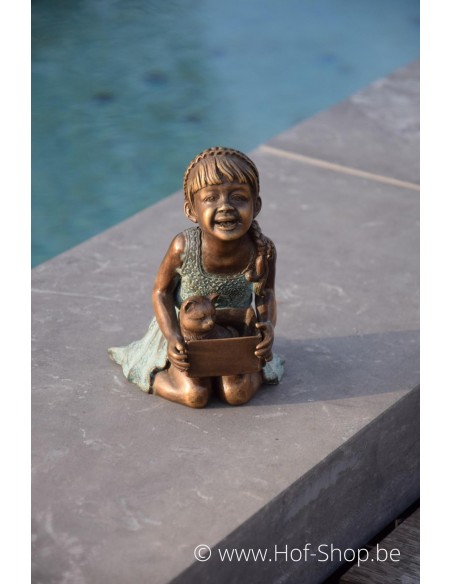 Meisje met poes - bronzen beeld (AN1956BRW-V)