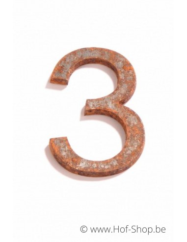 Nummer 3 - cortenstaal 5 cm hoog (Ari)